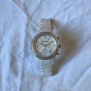 Michael Kors Silver and White Chronograph Watch